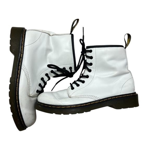Dr. Martens White Leather Round Toe Lace Up Zip Ankle Boots 4 Youth Punk Emo - Picture 1 of 9